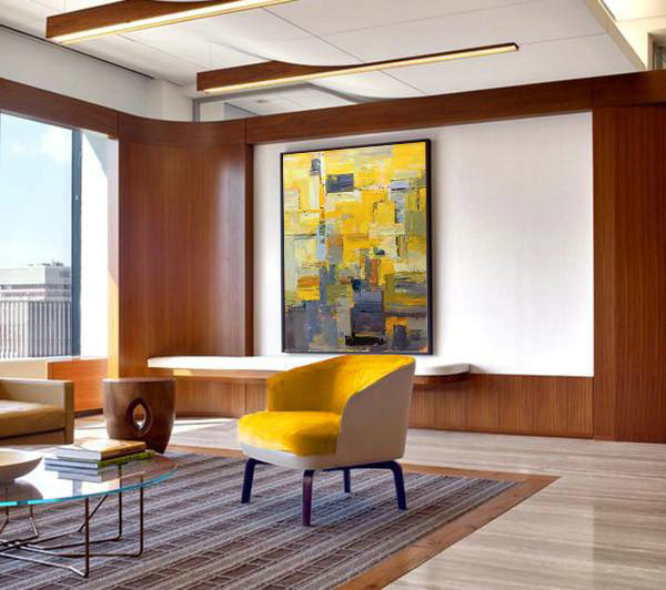Original Abstract Painting Extra Large Canvas Art,Vertical Palette Knife Contemporary Art,Large Wall Canvas,Yellow,Brown,Taupe,Purple,Beige.etc